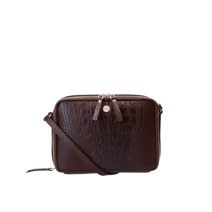 Voorkant Fmme croco print crosbody tas bruin #kleur_bruin
