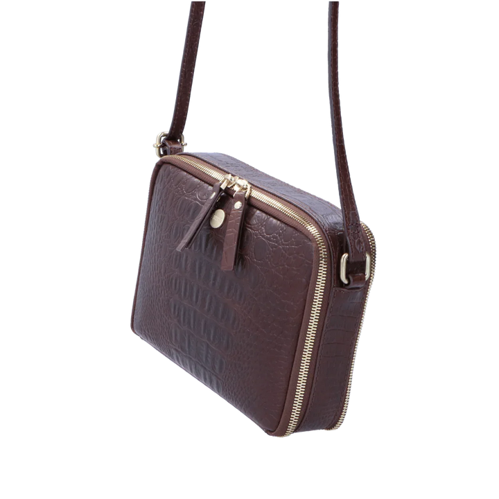Voorzijde Fmme croco print crosbody tas bruin #kleur_bruin