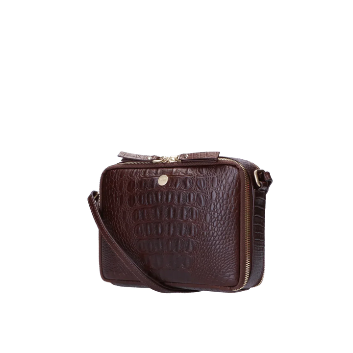 Voorzijde Fmme croco print crosbody tas bruin #kleur_bruin