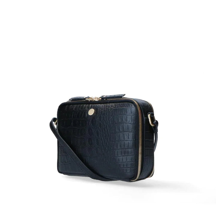 Voorzijde Fmme croco print crosbody tas zwart #kleur_zwart