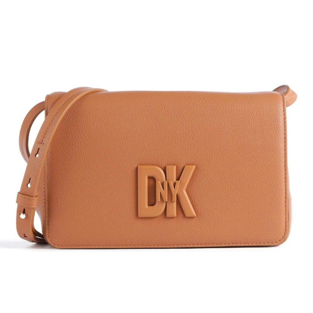 Voorkant DKNY Seventh leren schoudertas camel #kleur_camel