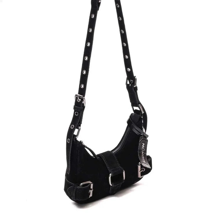 Nunoo Palma Suede schoudertas - Gielen Lederwaren Bussum #kleur_black