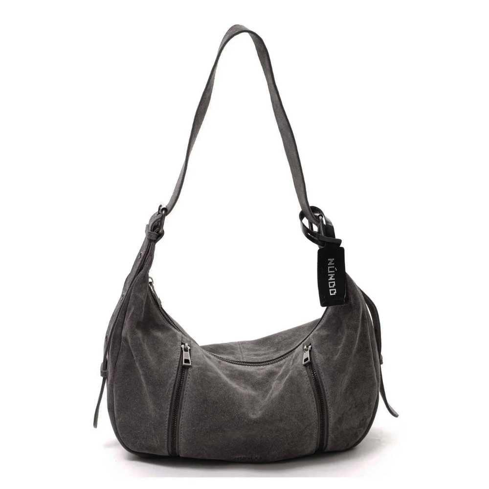 Voorkant Nunoo Small stella zipper suede grijs #kleur_grijs