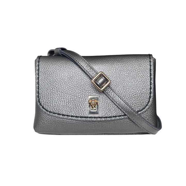 Voorkant met langere schouderriem van de Plinio Visona 20631 leren crossbody tas in het silver #kleur_silver