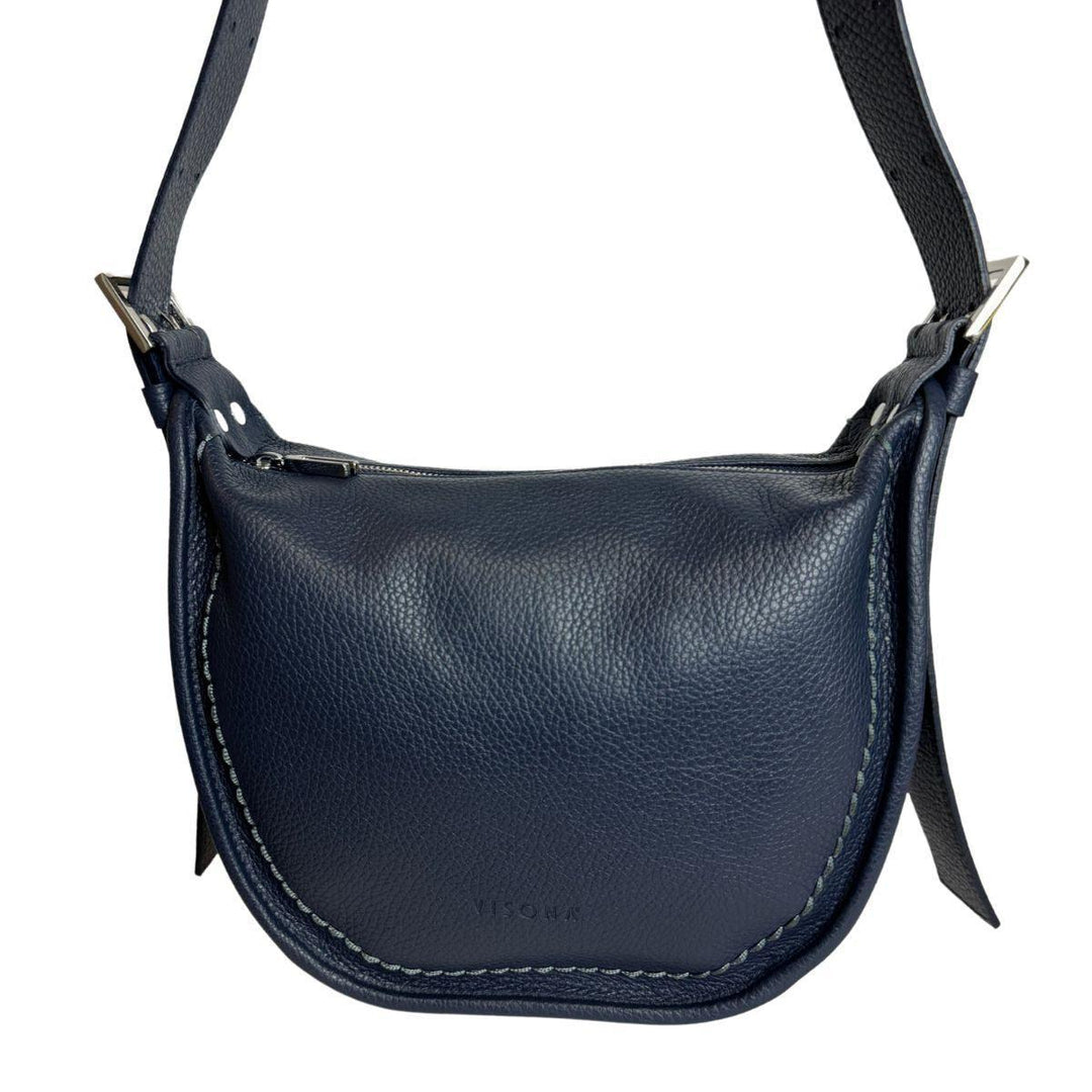 Voorkant Plinio Visona leren schoudertas 24151 navy #kleur_navy