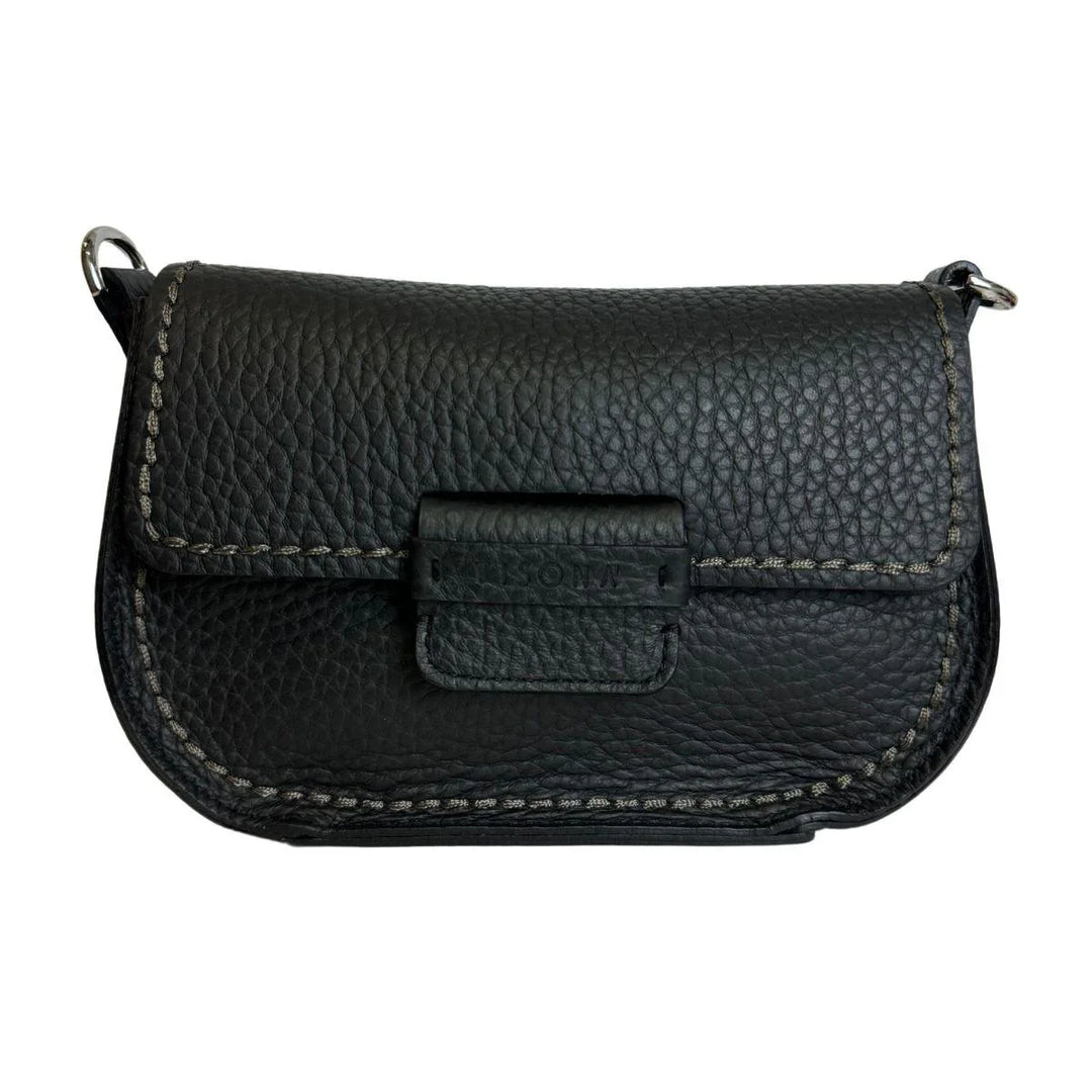 Voorkant Plinio Visona leren schoudertas black #kleur_black