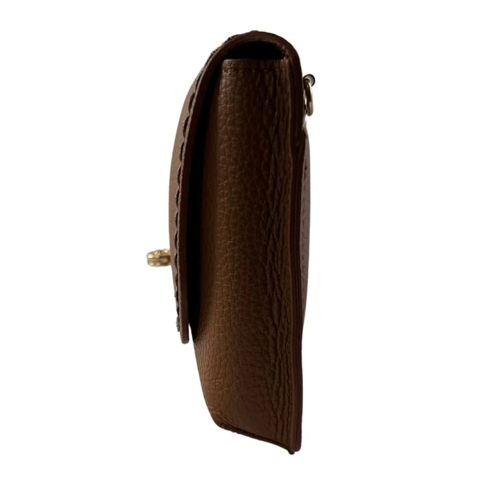Zijkant van de Plinio Visona 20631 leren telefoon tas cognac #kleur_cognac