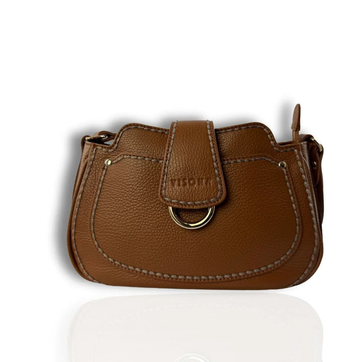 Voorkant Plinio Visona 2500 leren schoudertas cognac #kleur_cognac