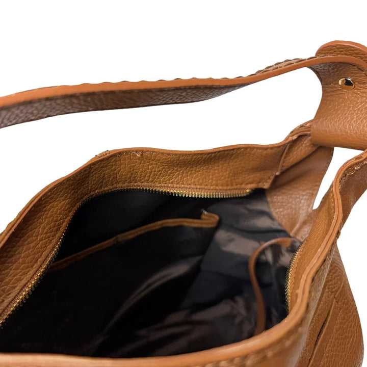 Binnenkant van de Plinio Visona 23581 leren shopper cognac #kleur_cognac