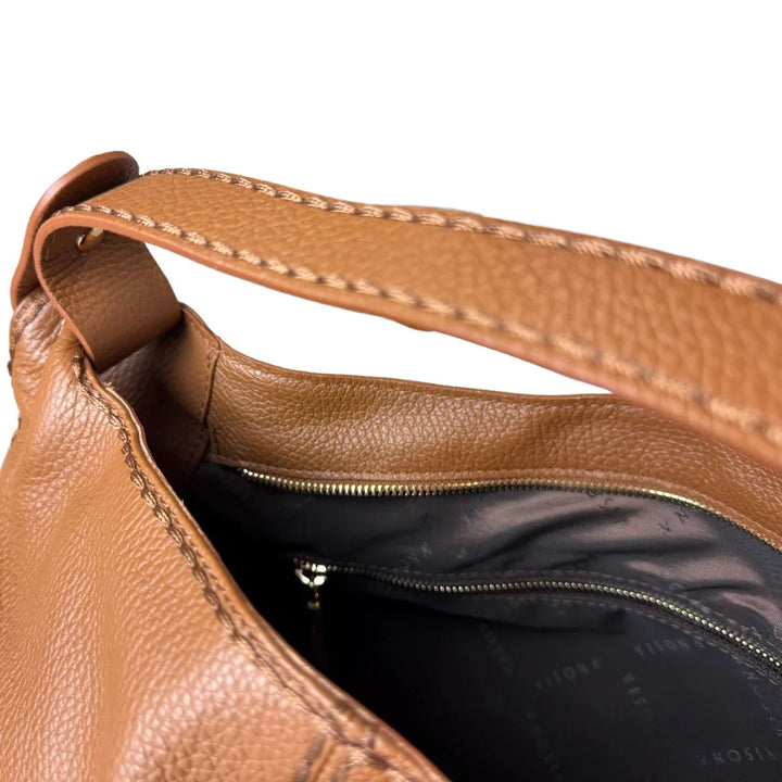 Binnenkant van de Plinio Visona 23581 leren shopper cognac #kleur_cognac
