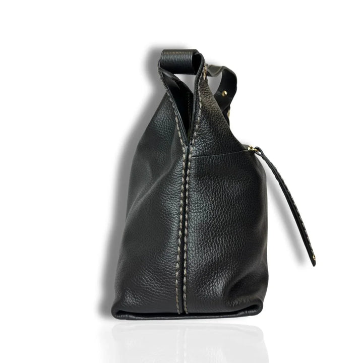 Zijkant van de Plinio Visona 23581 leren shopper black #kleur_black