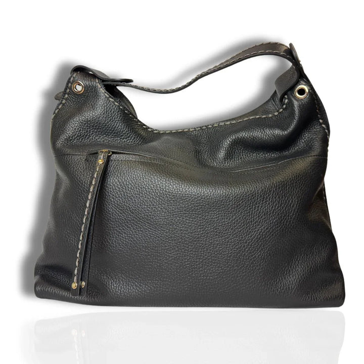 Achterkant van de Plinio Visona 23581 leren shopper black #kleur_black