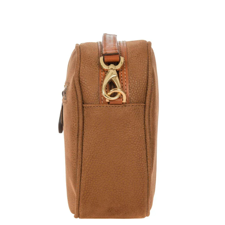 Zijkant  Bric's Life schoudertas camel #kleur_camel