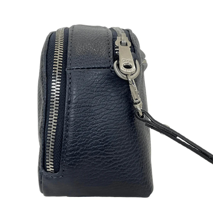 Zijkant Gigi Fratelli leren schoudertas navy #kleur_navy