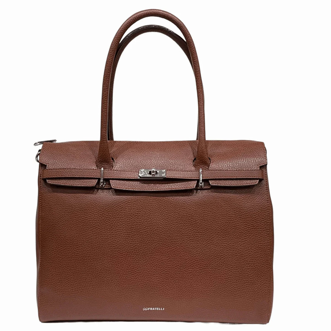 Gigi Fratilli -Brandy - Schouder Werktas - 15" - Gielen Lederwaren #kleur_cognac