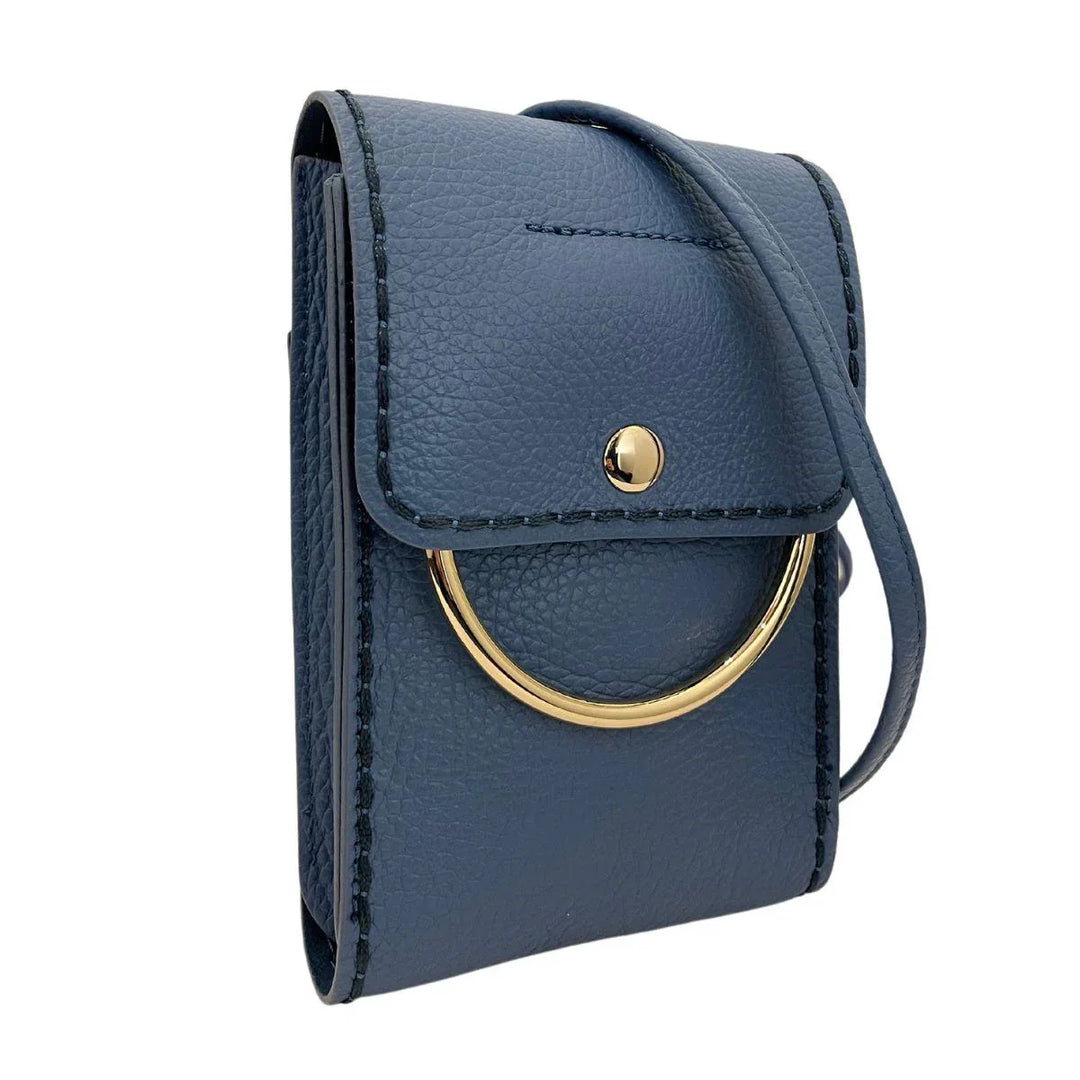 Voorkant met riem Plinio Mandarino 20628 leren telefoonschoudertas lichtblauw  #kleur_lichtblauw