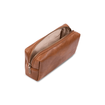 Binnenkant kleine toilettas #kleur_cognac 