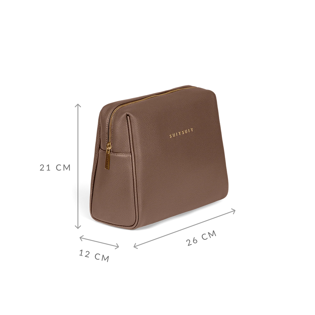 Voorzijde met afmetingen van de SUITSUIT rawhide toilettas #kleur_rawhide