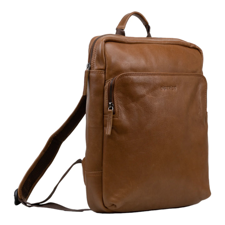 Voorzijde DSTRCT State Street laptop rugzak 16 inch cognac #kleur_cognac