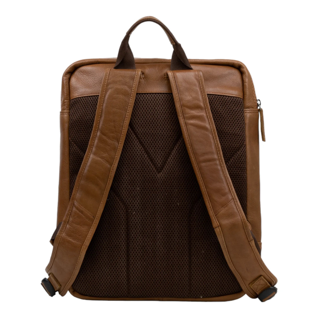Achterkant DSTRCT State Street laptop rugzak 16 inch cognac #kleur_cognac