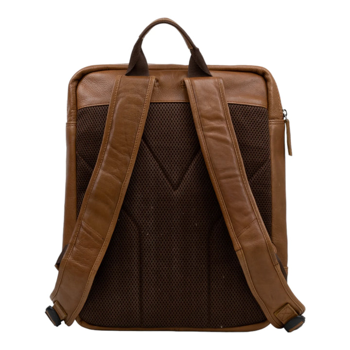Achterkant DSTRCT State Street laptop rugzak 16 inch cognac #kleur_cognac