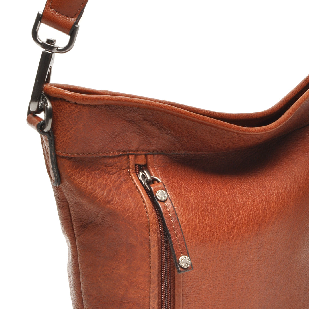 Berba emmer tas details van het leer #kleur_cognac
