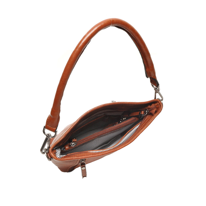 Binnenkant van de Berba emmer tas cognac #kleur_cognac
