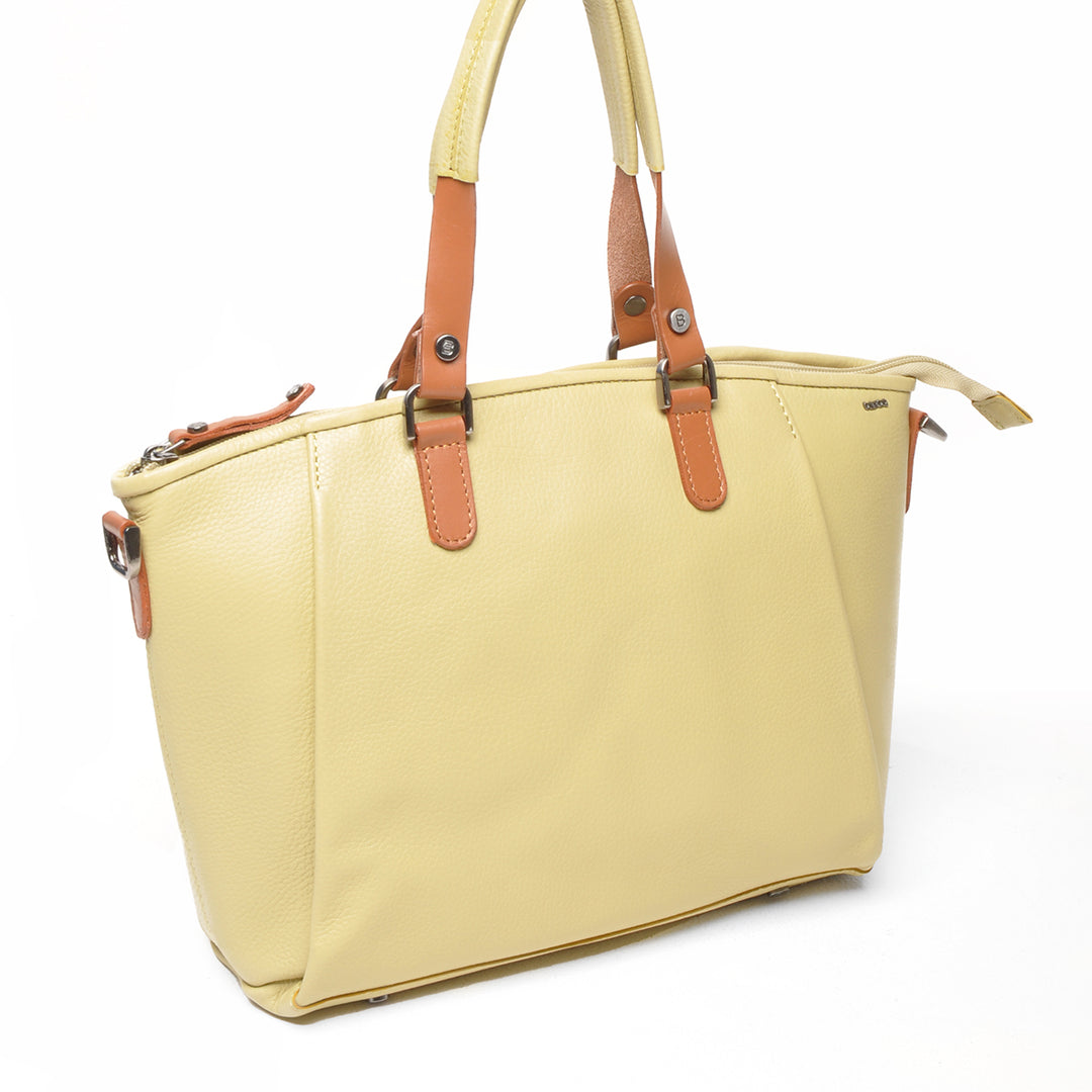 Voorzijde van de Berba leren handtas in de kleur banana #kleur_banana