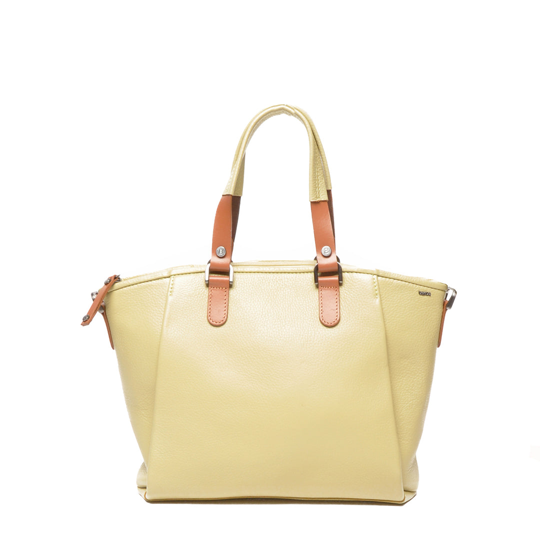 Voorkant van de Berba leren handtas in de kleur banana #kleur_banana