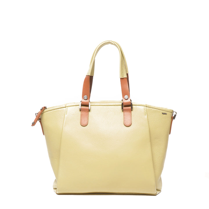 Voorkant van de Berba leren handtas in de kleur banana #kleur_banana