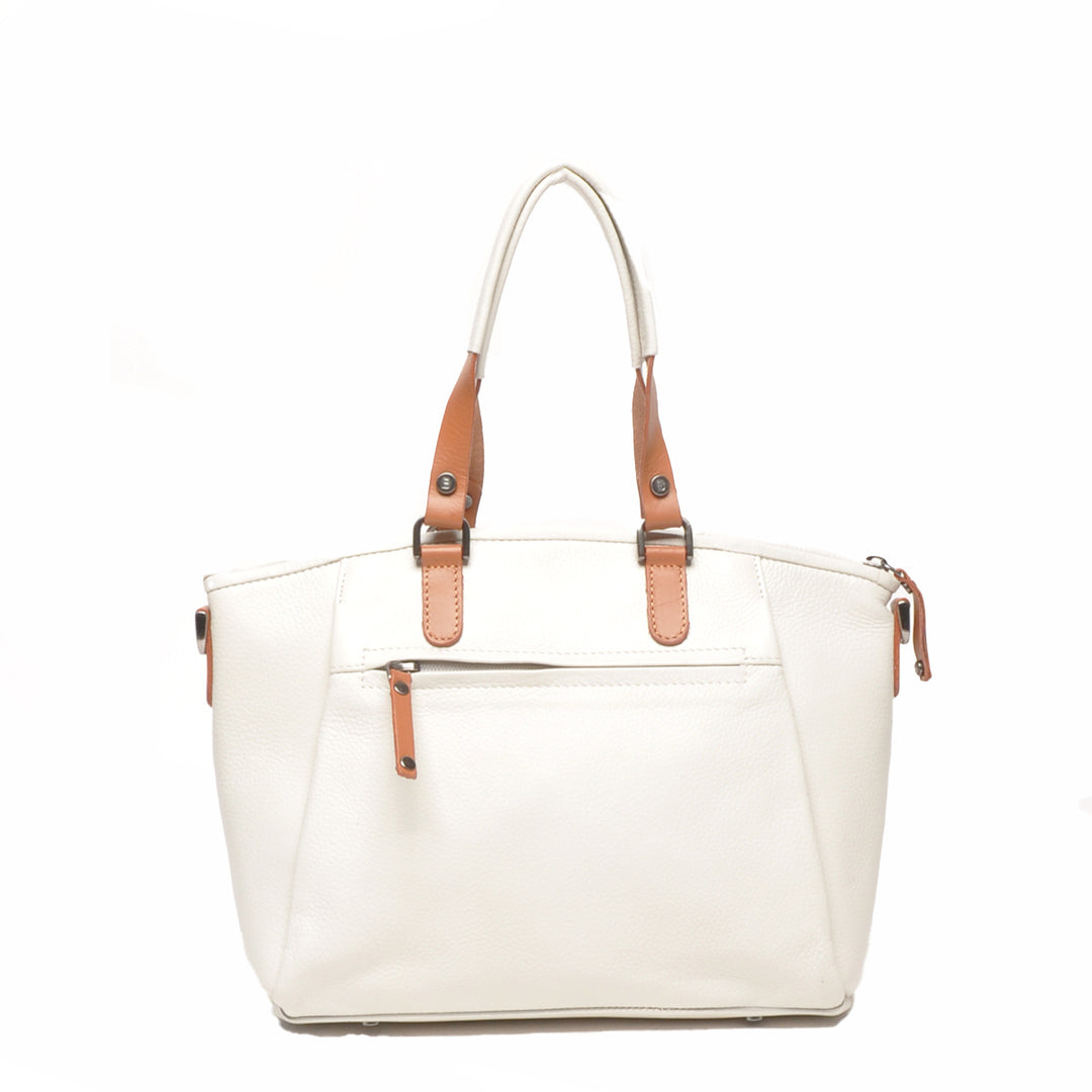 Achterkant van de Berba leren handtas in de kleur pebble #kleur_pebble