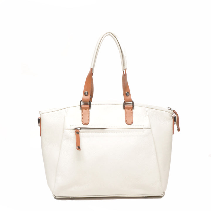 Achterkant van de Berba leren handtas in de kleur pebble #kleur_pebble