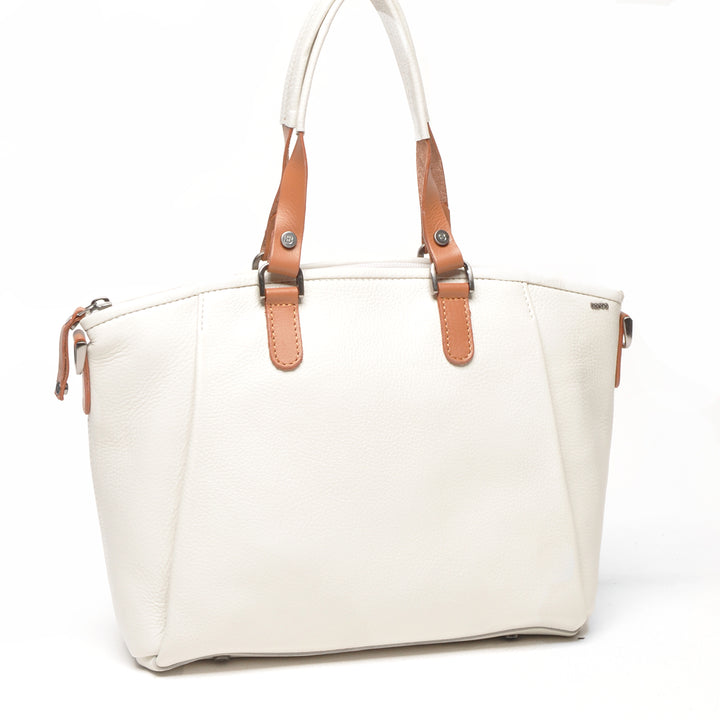 Voorkant van de Berba leren handtas in de kleur pebble #kleur_pebble