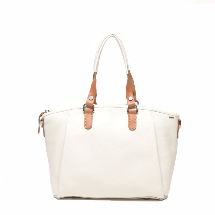 Voorkant van de Berba leren handtas in de kleur pebble #kleur_pebble