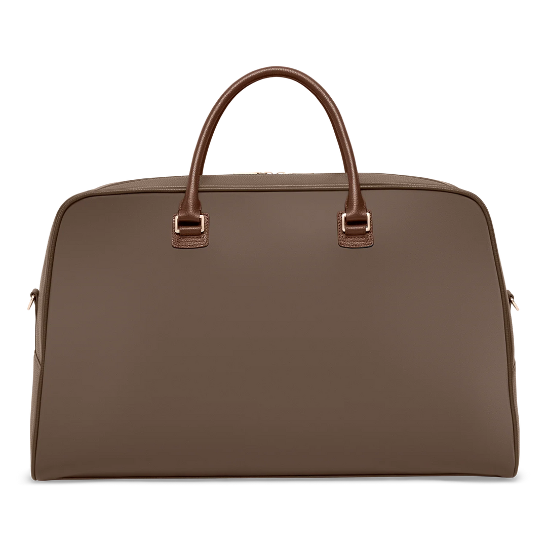 Achterkant van de SUITSUIT Weekender uit de Serenity collectie chocolade #kleur_chocolade
