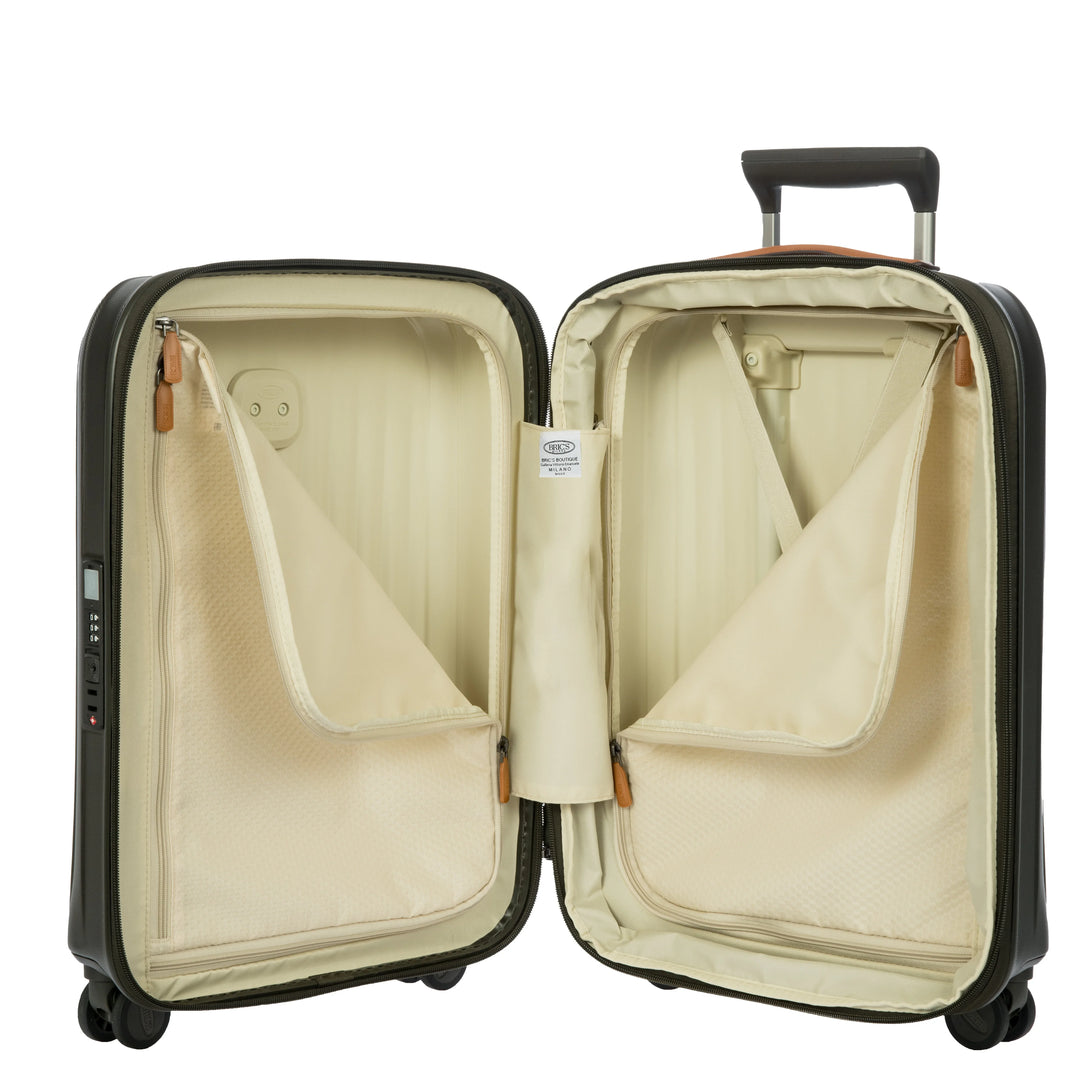 Binnenkant van de Bric's Taormina handbagage koffer olijf #kleur_olijf