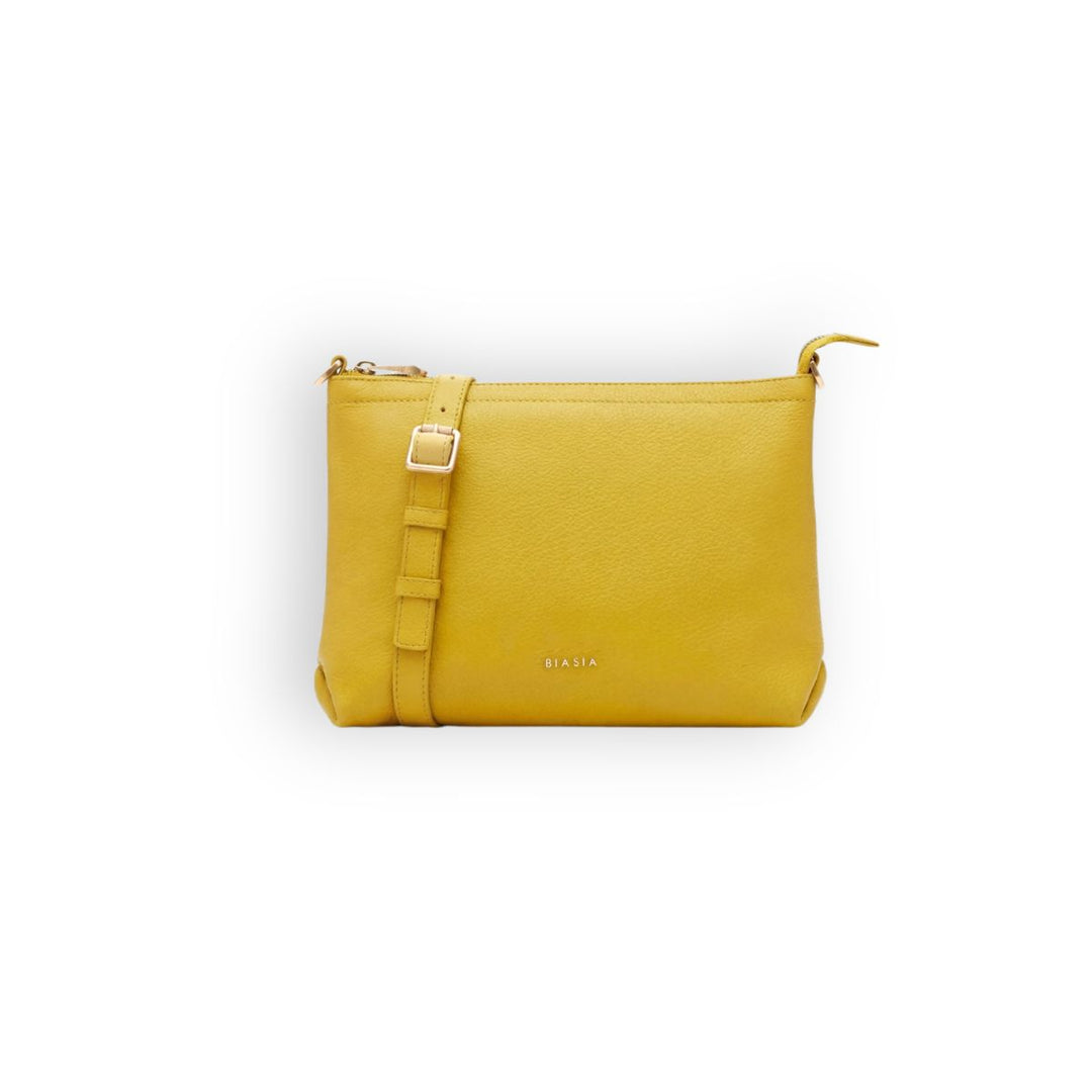 Voorkant van de BIASIA slimme crossover tas in het geel #kleur_geel