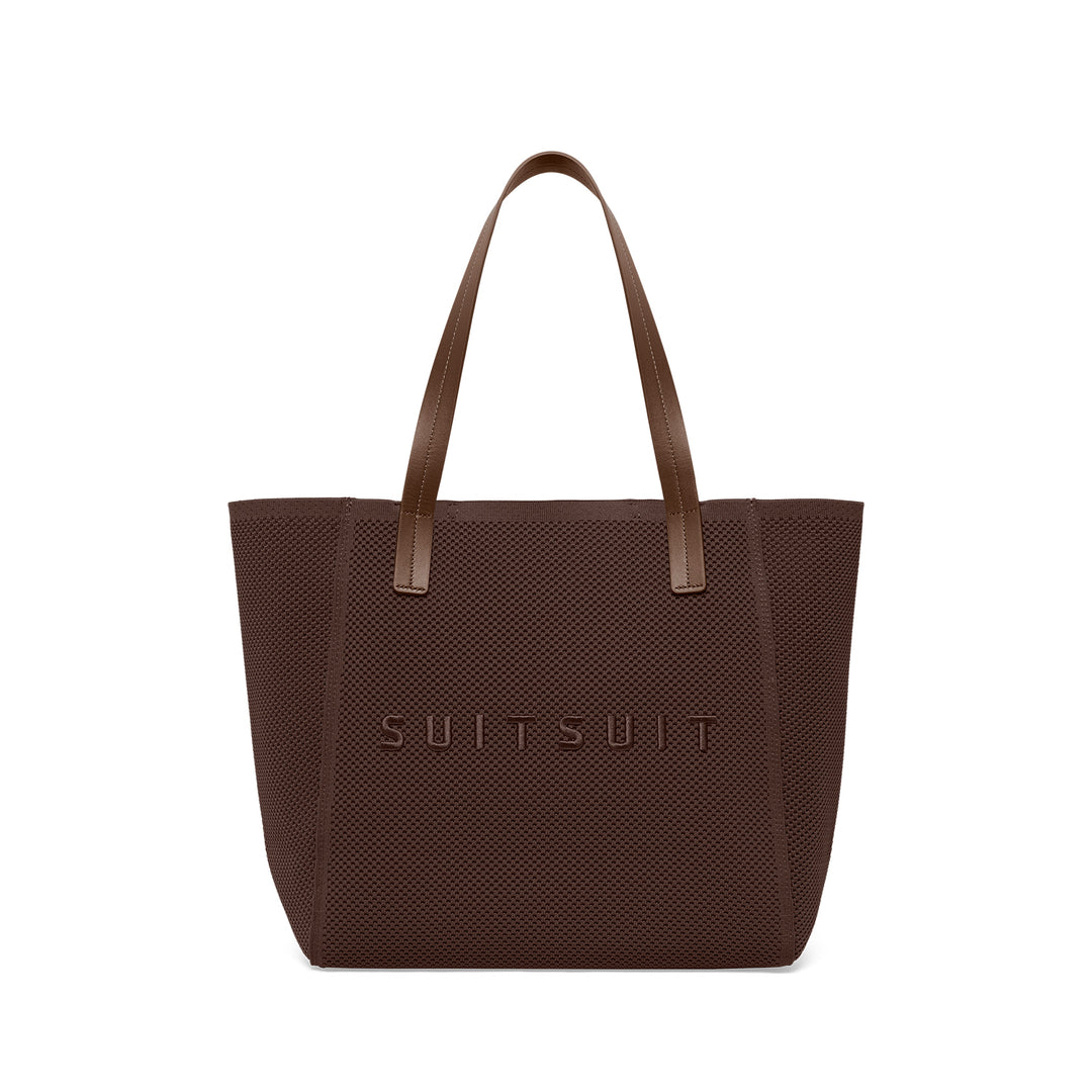 Voorkant van de SUITSUIT Flyknit schoudertas in chocolade #kleur_chocolade