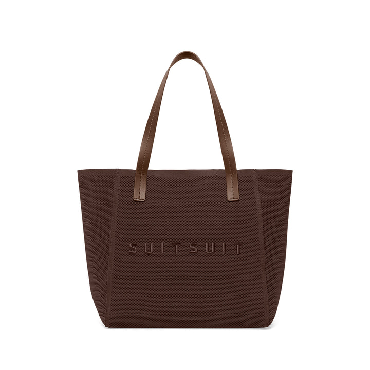 Voorkant van de SUITSUIT Flyknit schoudertas in chocolade #kleur_chocolade