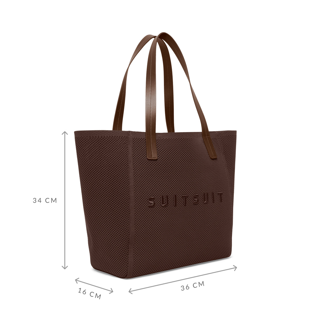 Afmetingen van de SUITSUIT Flyknit schoudertas in chocolade #kleur_chocolade
