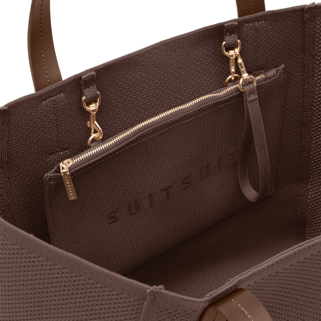Binnen tas van de SUITSUIT Flyknit schoudertas in chocolade #kleur_chocolade