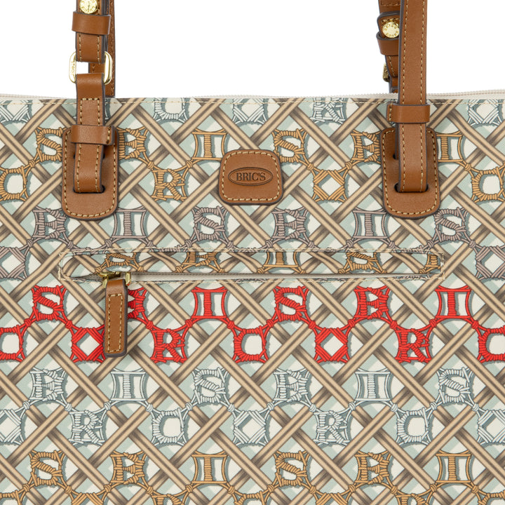 Details van het materiaal van de Bric's grote shopper in Macramé in gebruik #kleur_macrame