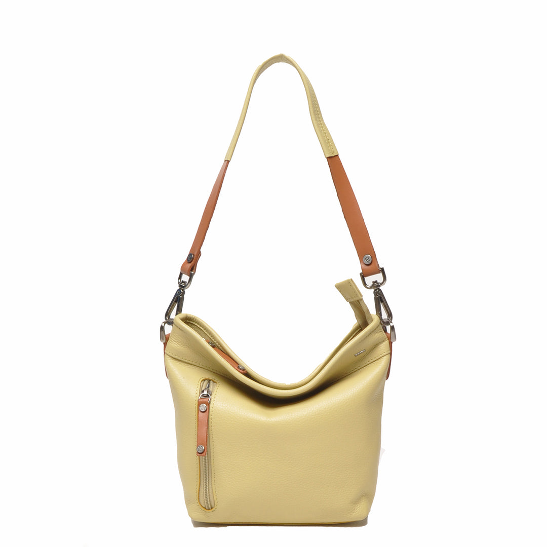 Voorkant van de Berba 828-052 leren schoudertas in de kleur banana #kleur_banana