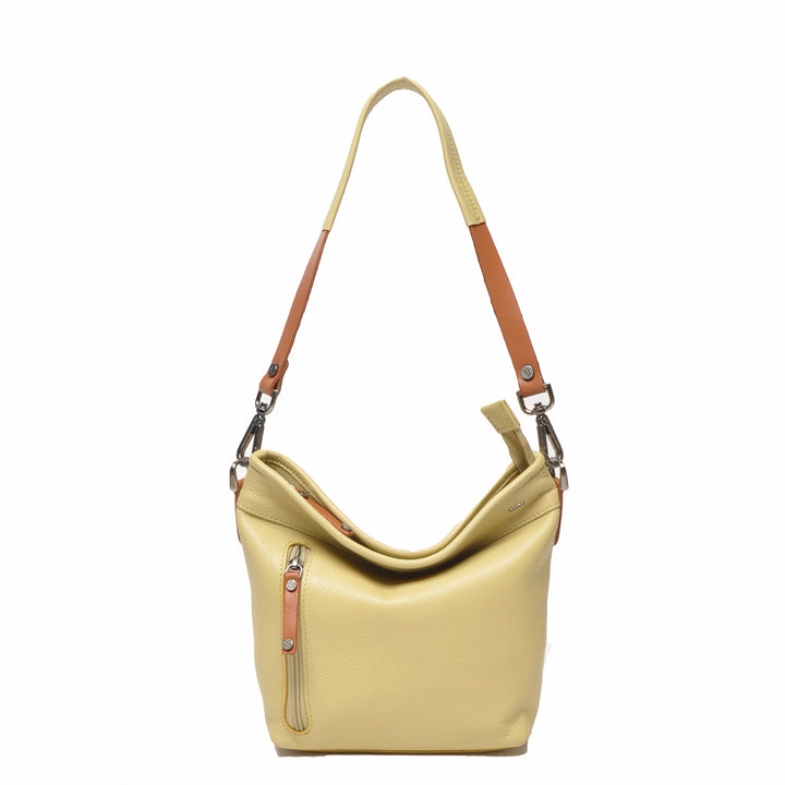 Voorkant van de Berba 828-052 leren schoudertas in de kleur banana #kleur_banana