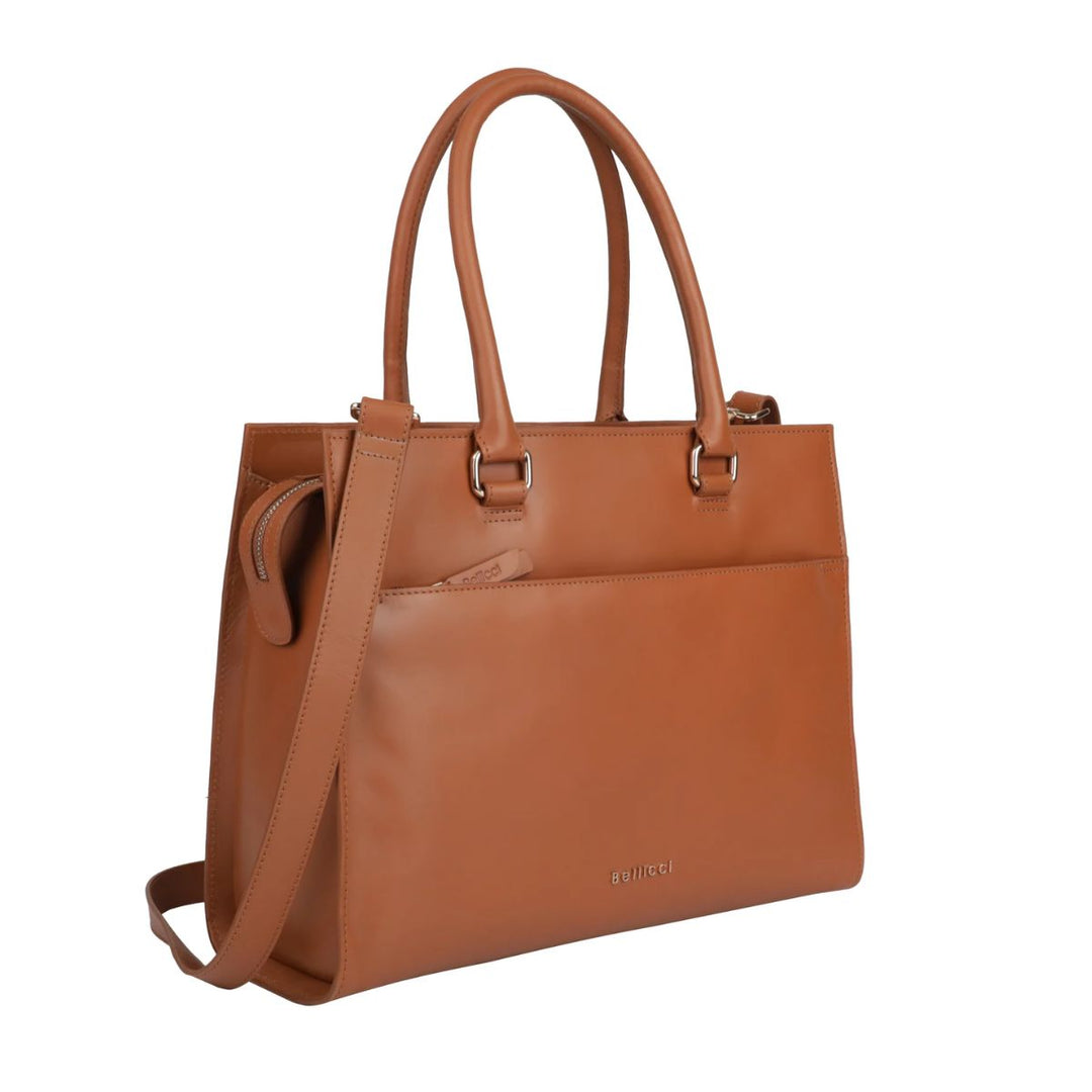 Voorzijde Bellicci Milda leren dameswerktas 14" cognac #kleur_cognac