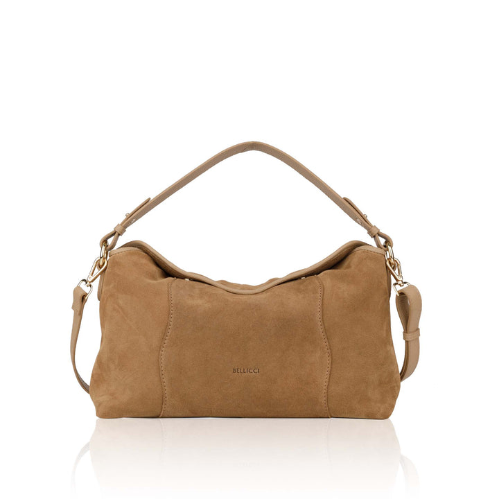 Voorknat Bellicci Raya mushroom suede schoudertas #kleur_mushroom