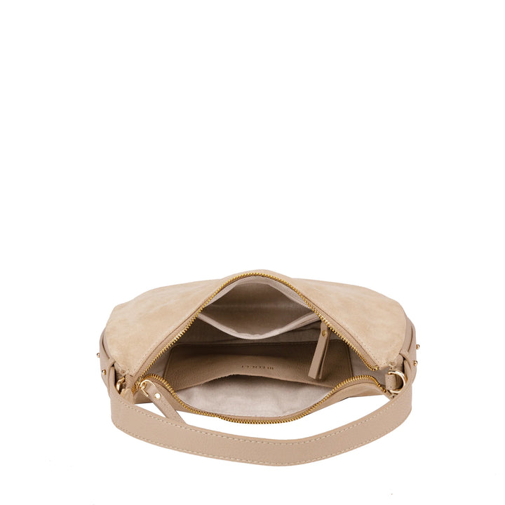 Binnenkant Bellicci Rhea kleine suede schoudertas #kleur_beige