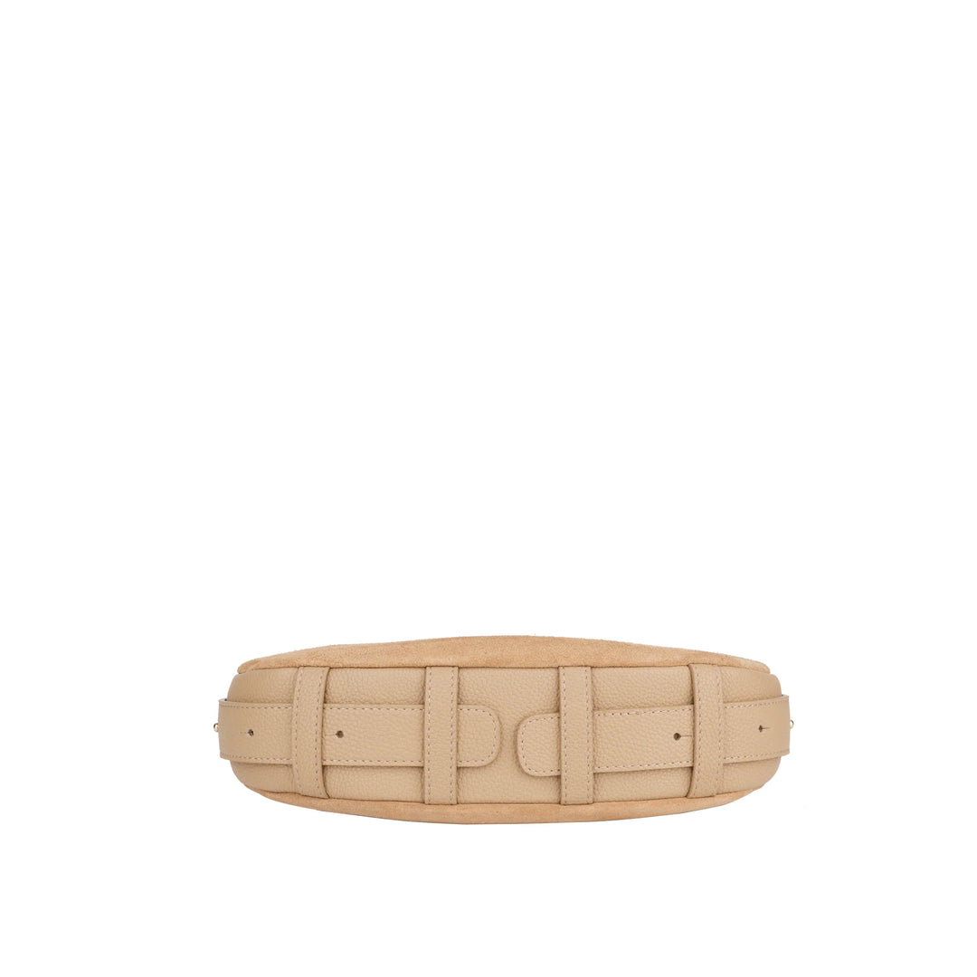 Onderkant Bellicci Rhea kleine suede schoudertas #kleur_mushroom