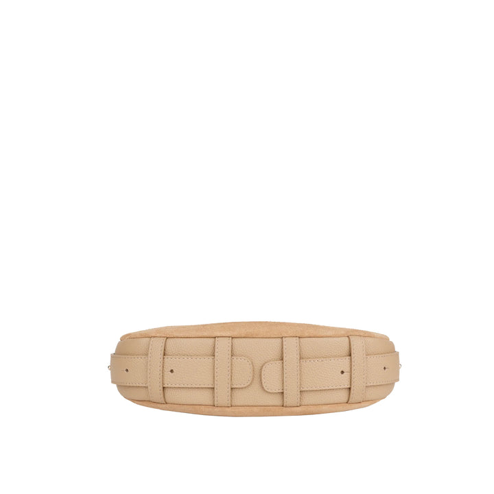 Onderkant Bellicci Rhea kleine suede schoudertas #kleur_mushroom