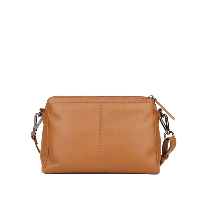 Achterkant Bellicci Pauline leren schoudertas #kleur_cognac